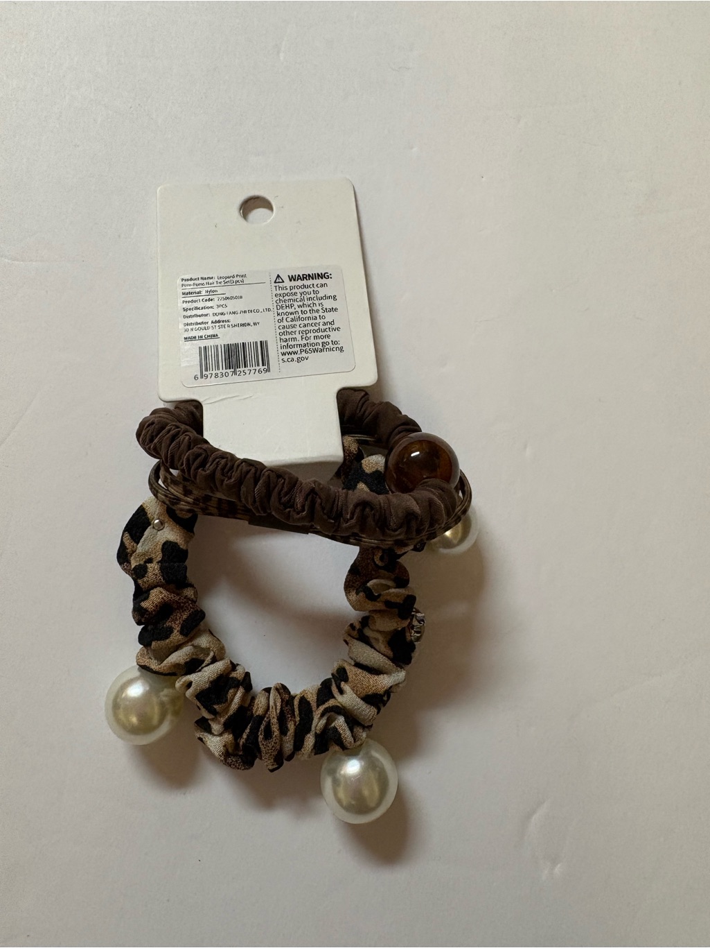 Your Style Leopard Print Pearl Hair Tie Set - Brown — image 2 of 5
